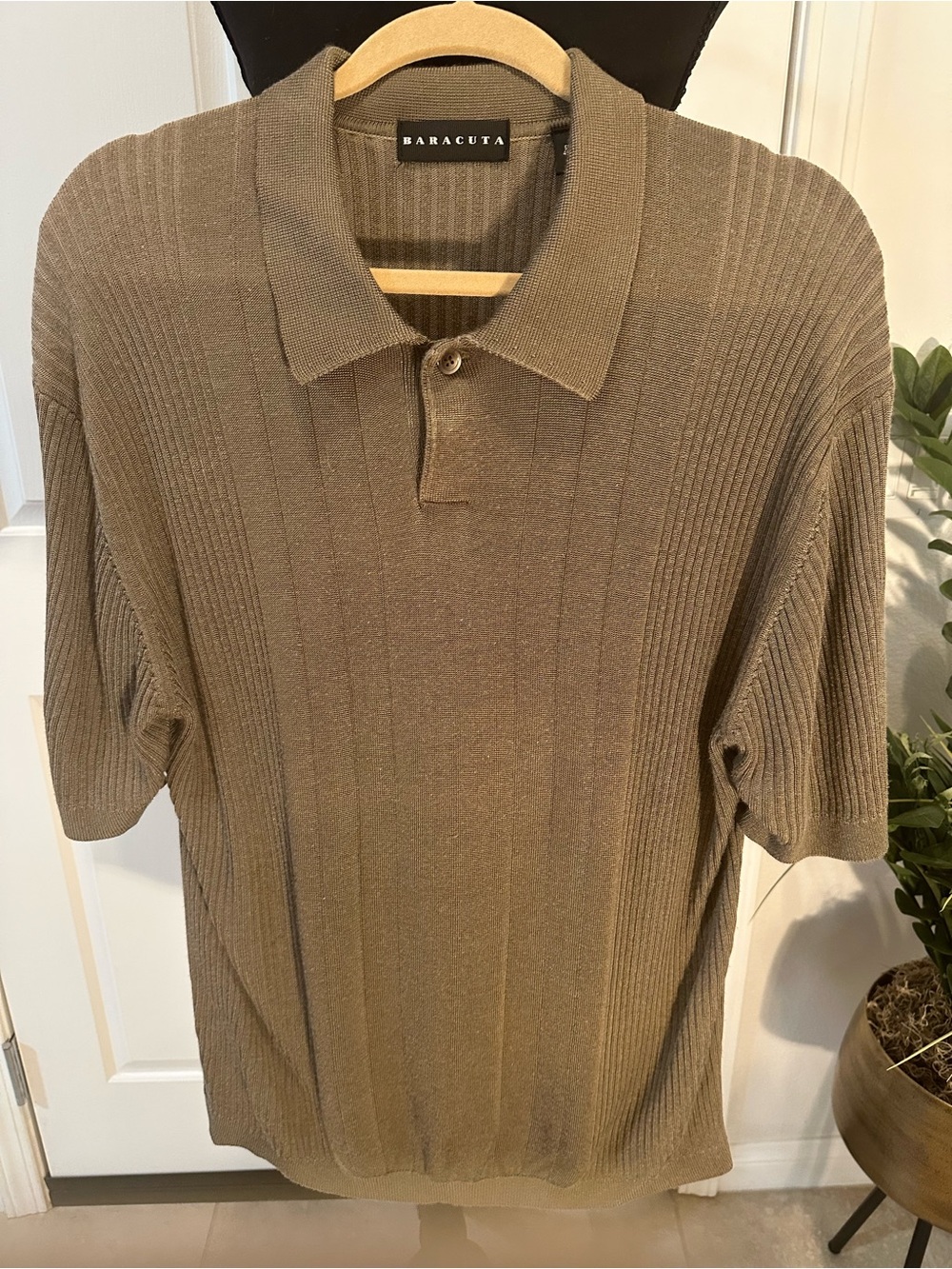 Baracuta Men's Short Sleeve Polo in Taupe Brown